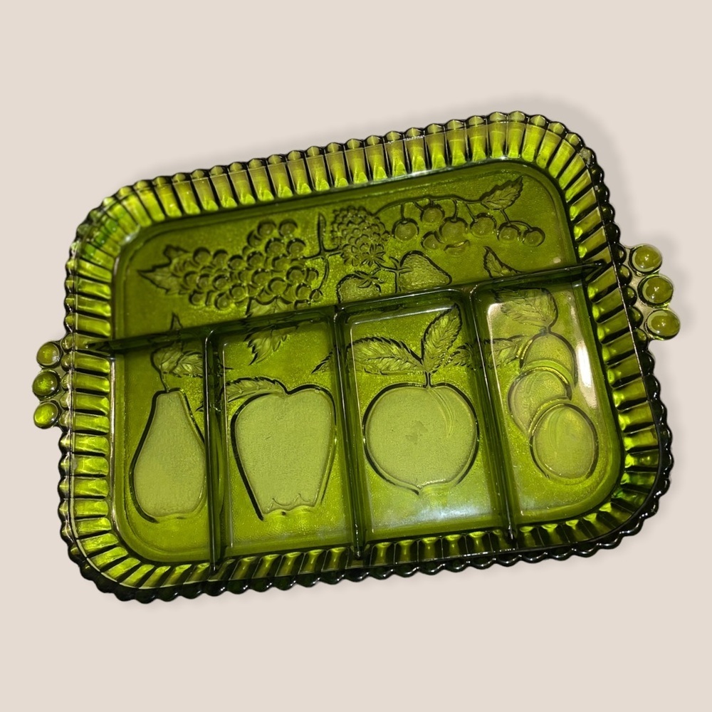 VTG 1970s Indiana Glass Co. Green Sectional Relish Tray